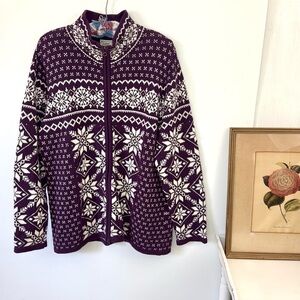Vintage L.L. Bean Fair Isle Snowflake Knit Cardigan in Aubergine Sz XL-REG